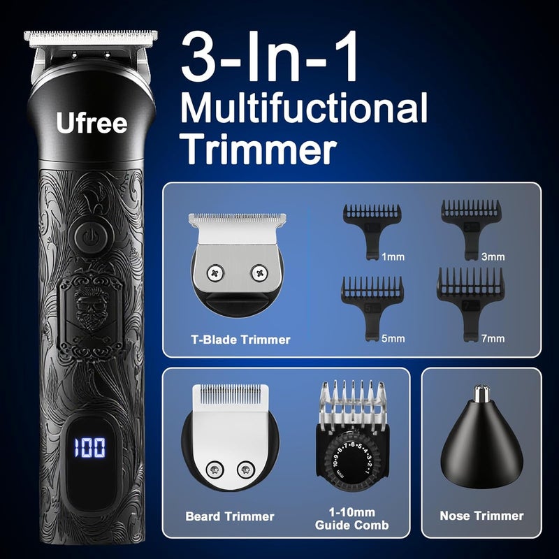 UFREE Beard Trimmer, Hair Clippers Mens Shaver Electric Razor, Hair Trimmer for Men Cordless Barber Clippers and Trimmers Set, Hair Cutting Kit for Men Grooming Gifts, Black - Image 3